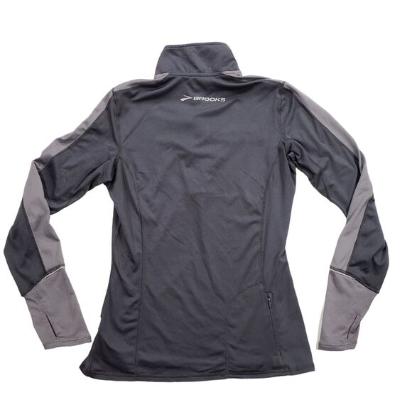 Brooks True Runner 1/4 Zip Pullover XS Women Gray Stand Up Spellout Thumb Holes - Picture 2 of 12